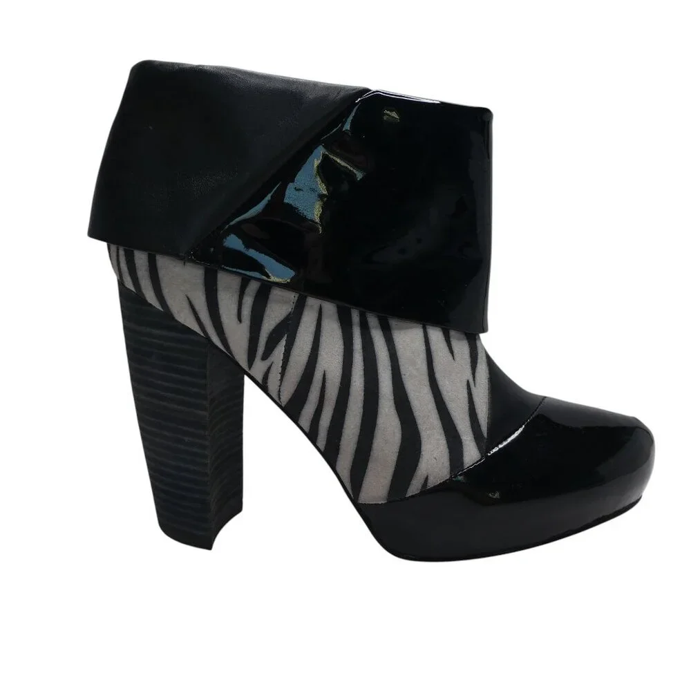 Matt Bernson Special Project Triad Zebra Patent Leather Foldover Heeled Boots